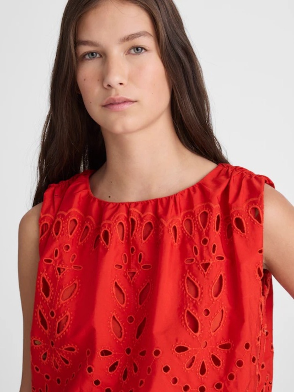 Madewell Embroidered Sleeveless Bubble Top Poplin Wild Poppy Size Small